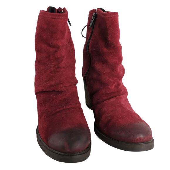 Bos & Co Barlow Women's 8-8.5 Red Suede 3" Heel Ankle Boots Back Tie, Side Zip - Picture 3 of 9